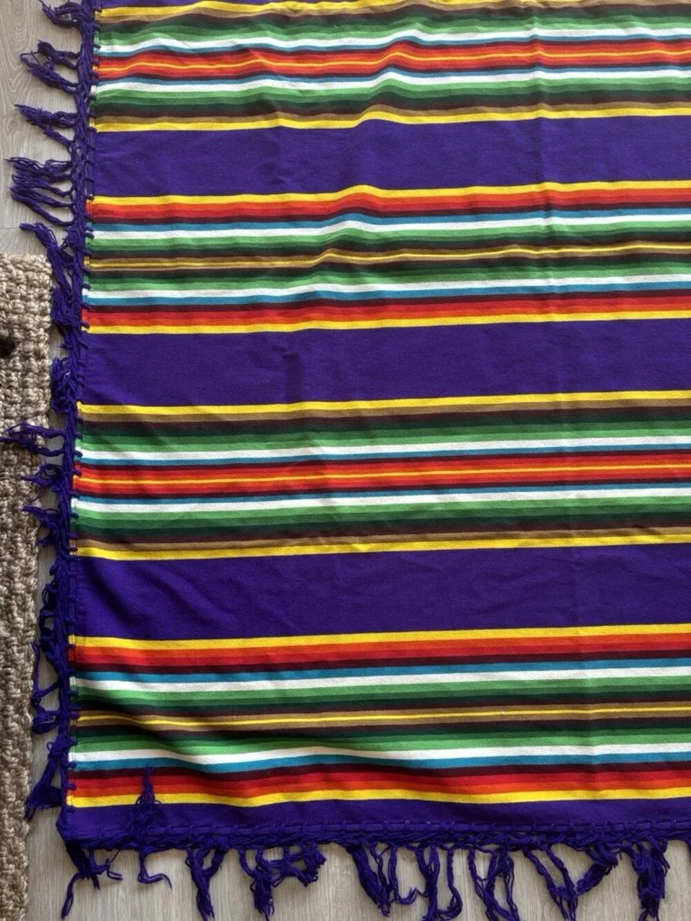 Beaver State Pendleton Stripe Mills Robe Shawl Fringed Blanket Purple Rainbow